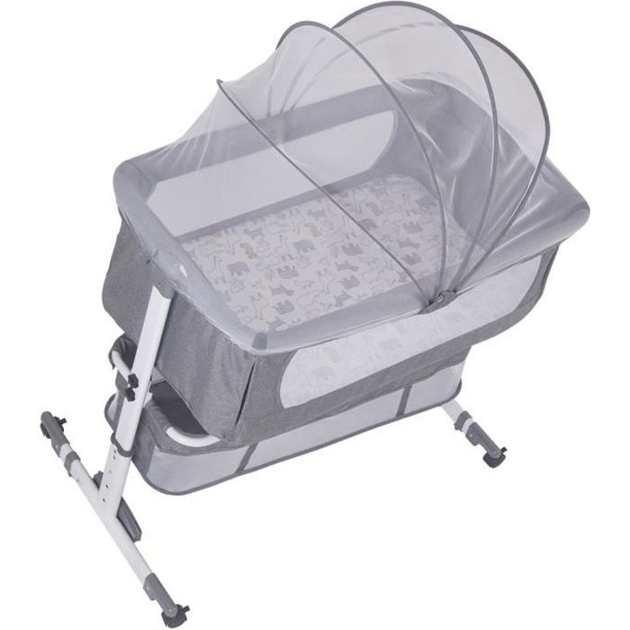 Lit Bébé Cododo Berceau Cododo avec Matelas, Hauteur Réglable, avec Moustiquaire, Roues pour Bébé 0-36 Mois