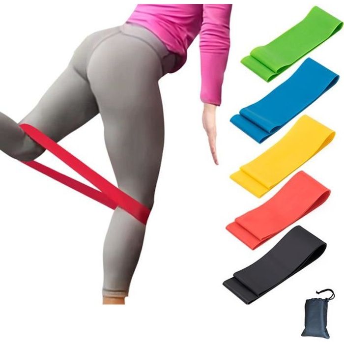 Set de 5 Elastiques de Résistance Bande de Resistance Fitness Musculation pour Fessiers Squat Jambes + Sac