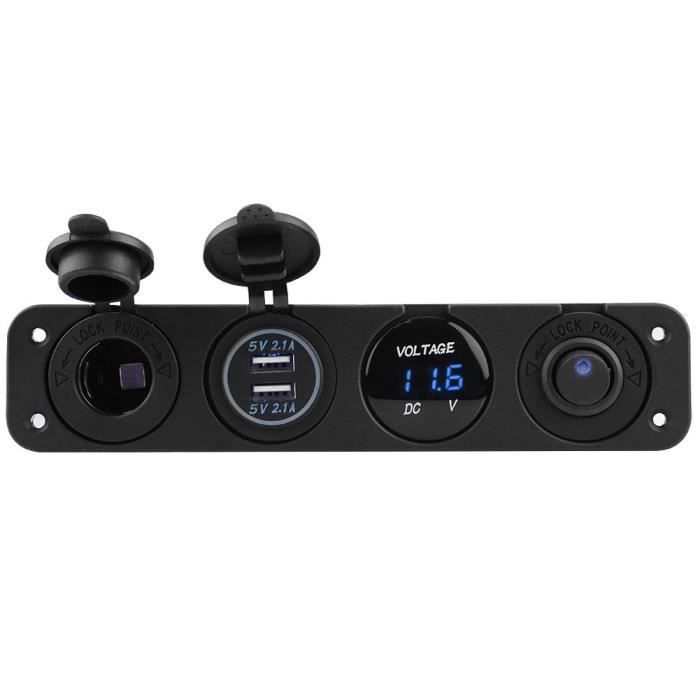 4 en 1 Panneau de commutateur à bascule Dual USB Chargeur Voltmètre pour camion de voiture Marine Truck Bleu -LAV