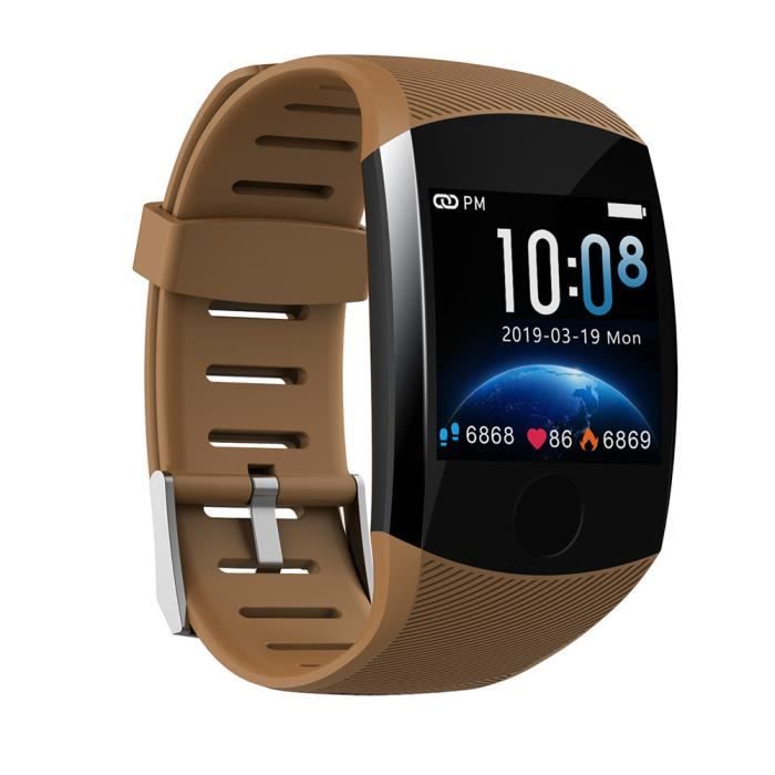 Lanqi Montre connectée Q11 grand écran couleur sport étanche fréquence cardiaque marron