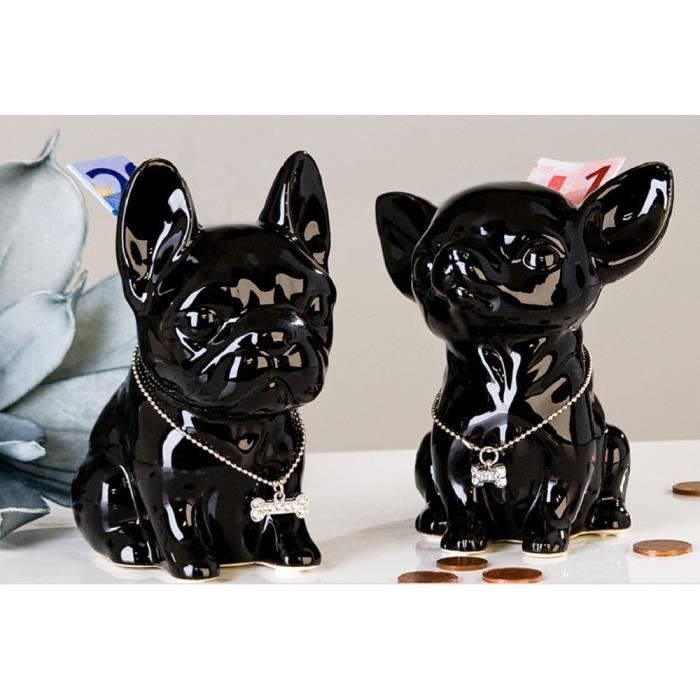 Décoration, tirelire chien Bouledogue Français Comics noir en céramique, 13 cm