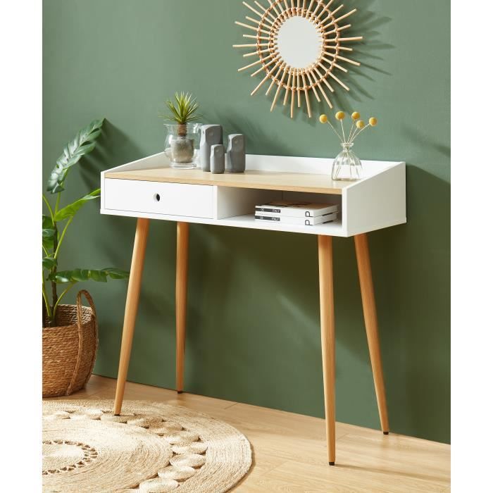 CALDERA Console, laqué blanc mat et plateau coloris bois