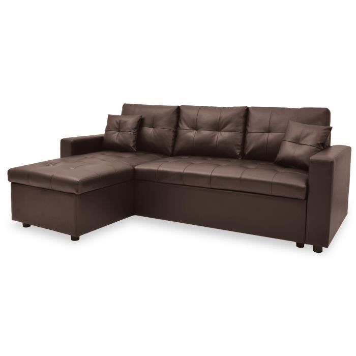 Canapé d'angle gauche convertible Marron