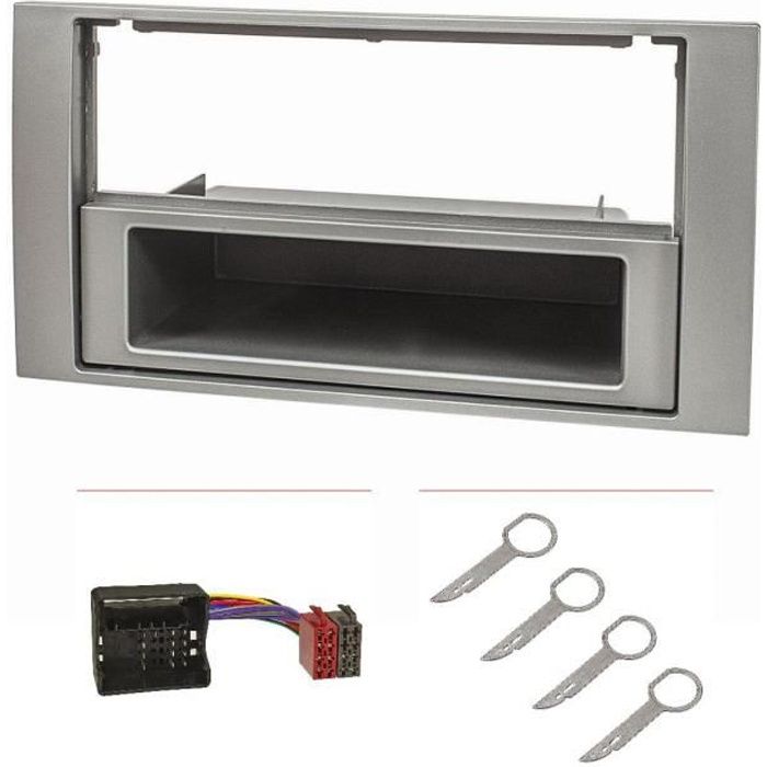 Kit de caches radio pour Ford Focus 2 Fiesta C-Maxy S-Maxy Galaxy Mondeo Kuga Transit argent avec adaptateur Quadlock iso, support