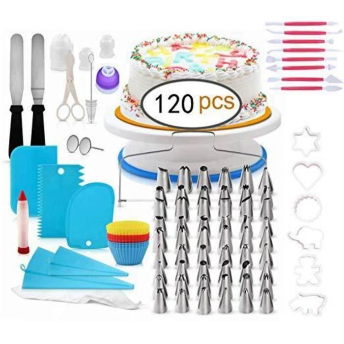 Plateau Tournant Gateaux 120pcs Décoration Professionnel Ustensiles Kit Pour Décorer Le Gâteau Layer Cake Spatule Douille Patisserie