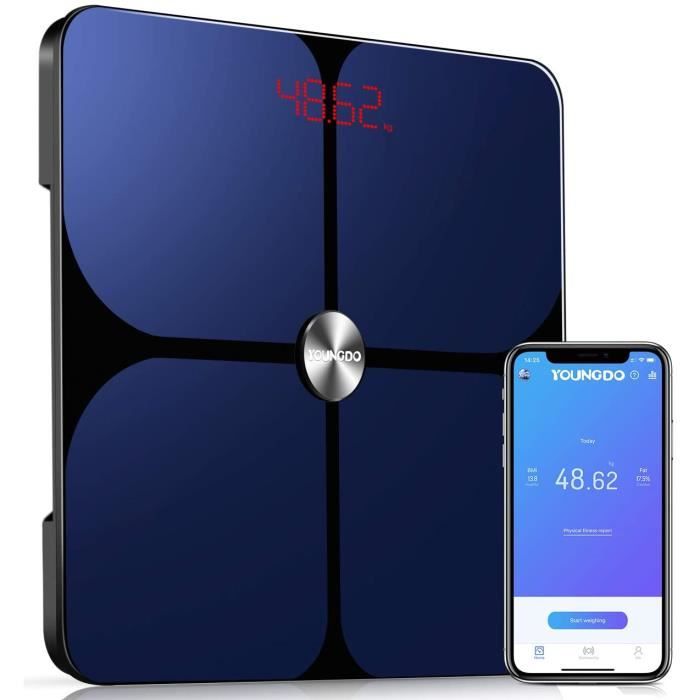 YOUNGDO Pèse Personne Impédancemètre ITO, Balance Connectée, Balance Pèse Personne, 23 Données Corporelles(IMC/Taux de Graisse/Poids