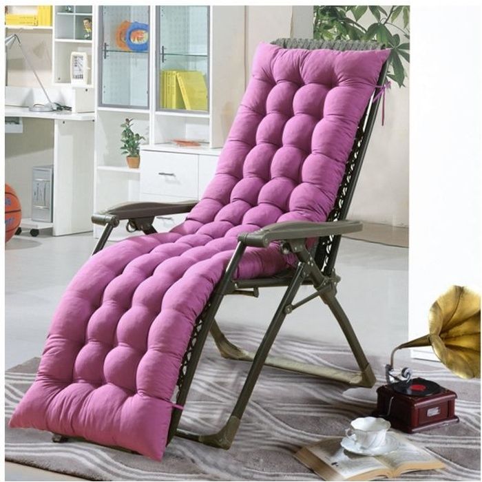 Coussin Bain de Soleil Jardin Pliable Anti-Dérapant Coussin Chaise Longue Epais Confort,48x170cm,Violet