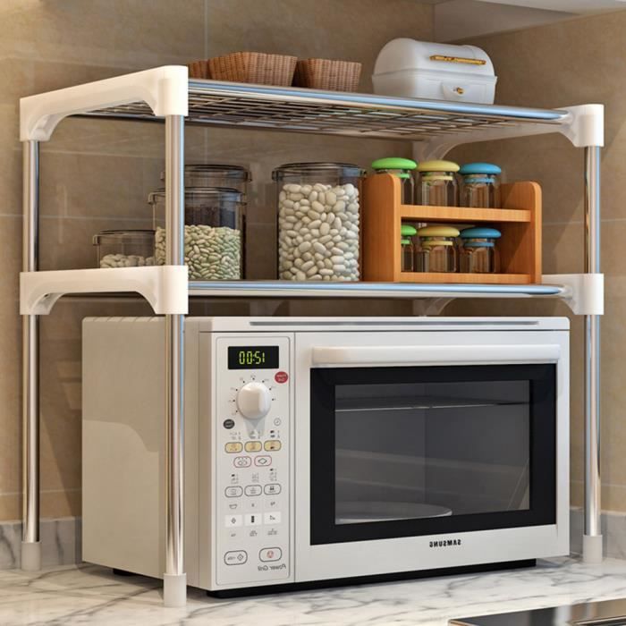 2 couches Etagere de rangement cuisine, Etagère de douche pour salle de bain cuisine inox, Etagere micro onde et four 57x30x48cm