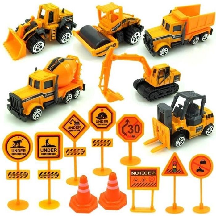 VEHICULE MINIATURE ASSEMBLE ENGIN TERRESTRE MINIATURE ASSEMBLE Voiture de Chantier Jouet,16 Pcs Vehicules de Chantier en Plast21