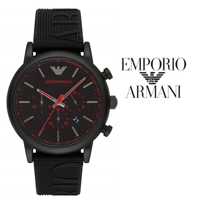 EMPORIO ARMANI HOMME 46MM BRACELET SILICONE NOIR QUARTZ MONTRE AR11024