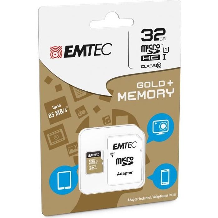 Carte mémoire 32 Go pour Samsung Galaxy A8 - Micro SD classe 10 + adaptateur SD - EMTEC