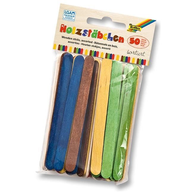 Bâtonnets en bois coloris assortis 50 pièces