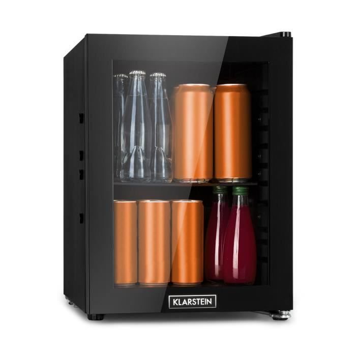 Klarstein MilkySafe Mini réfrigérateur à boissons 23 litres - 39dB - Clayette en métal - Classe A+ - Porte vitrée - Noir