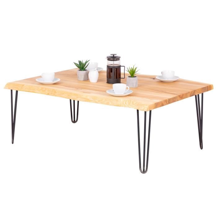 LAMO MANUFAKTUR Table basse en bois - salon - bord naturel - 120x80x47cm - frêne naturel - pieds métal acier brut - modèle creative