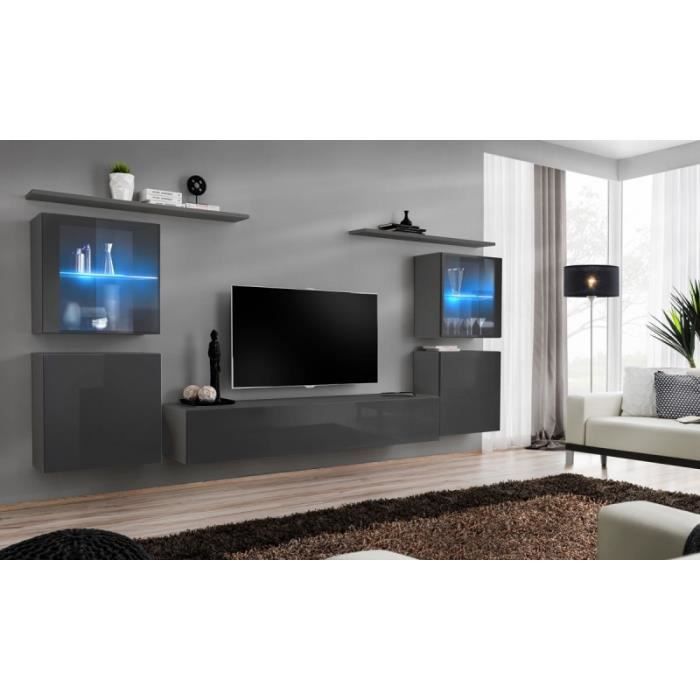 Meuble Tv Mural Design -switch Xiv- 320cm Gris - Paris Prix