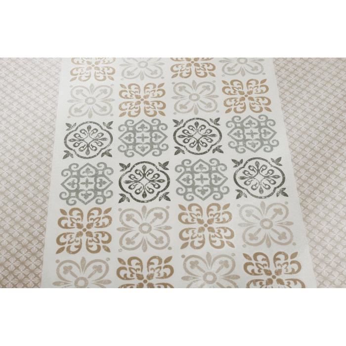 Nappe Caro grège polyester motifs géométriques ovale 180x240 - Tradilinge