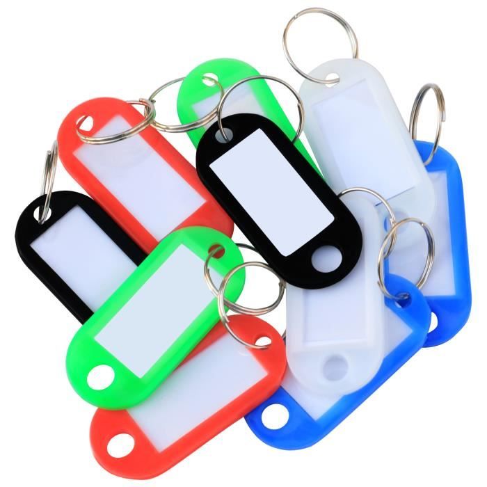TRIXES Lot de 50 Étiquettes en Plastique pour Clés avec Code Couleur Papier Inséré et Anneaux Brisés