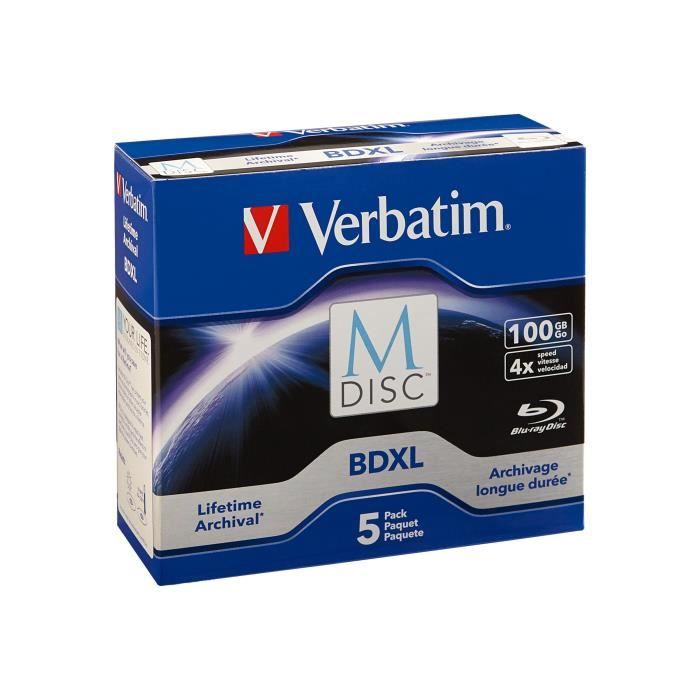 Verbatim M-Disc 5 x BD-R XL 100 Go 4x boîtier CD