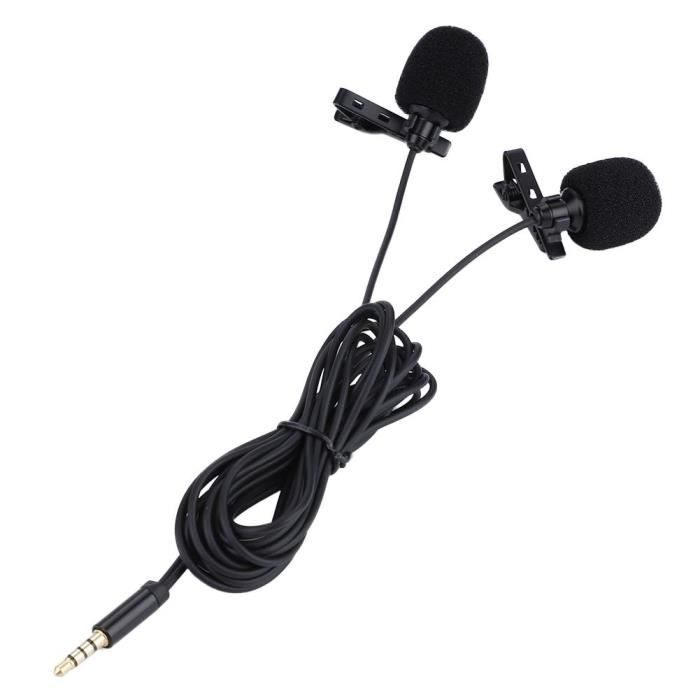 Micro Cravate Condensateur à Double Tête Lapel Micro De Cravate Pour Smartphone 3.5MM--GL