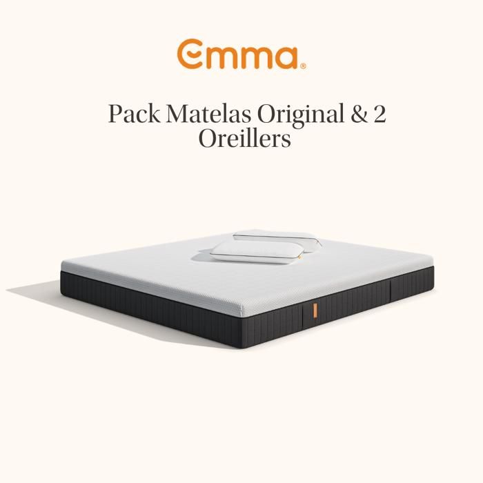 EMMA Pack Matelas Emma Original 180x200 + 2 Oreillers Emma Original Adapt + Mémoire de Forme + Ressorts