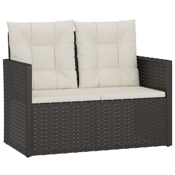 Bancs de jardin - HELLOSHOP26 - 105 cm - Résine tressée noire - Coussins crème inclus - Cadre acier anti-corrosion