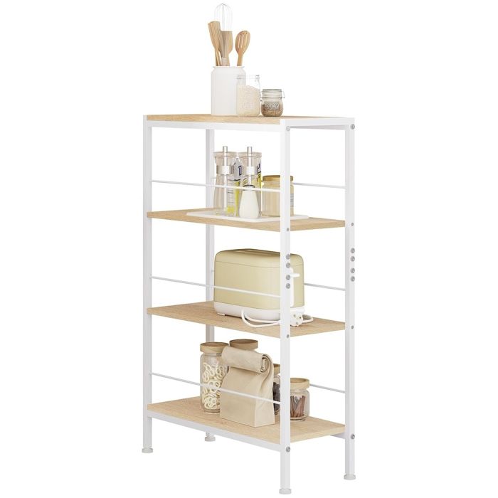 WOLTU Étagère Rangement Étagère Étroite à 4 Niveaux pour Cuisine Salon en MDF Cadre Métallique Chêne Clair+Blanc 50x20x78cm