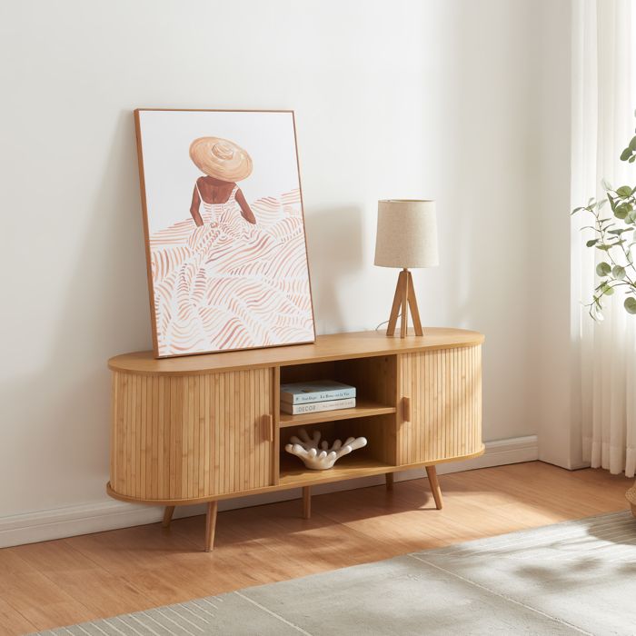 Buffet Nordkapp avec portes coulissantes MDF bambou bois 140 x 40 x 56 cm naturel