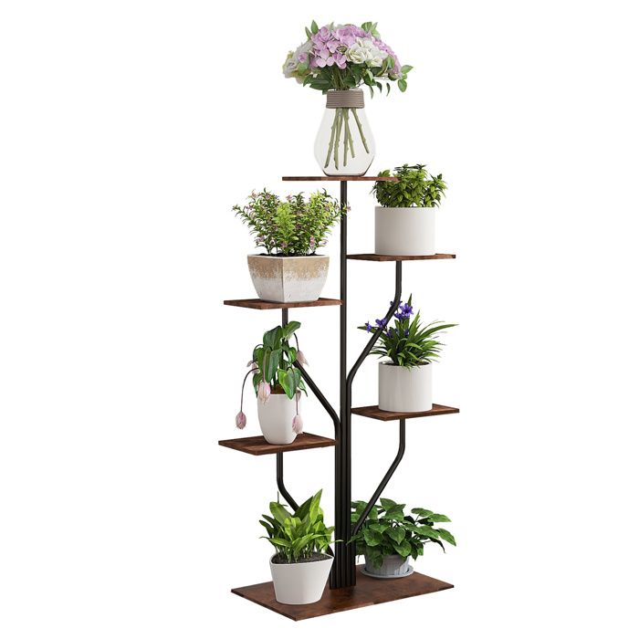 Todeco Porte plante interieur 6 Niveaux Support plantes en Métal étagère plante interieur support pot de fleurs pour Salon Balcon