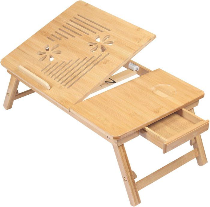 Artmeer Plateau de lit avec Pieds pliants, en Bambou pour Table TV, Ordinateur Portable, Manger, goûter