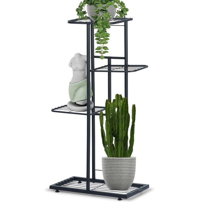 VILDE Porte Plante 4 Niveaux - 80 cm Étagère à Fleurs - Idéal pour Décorations - Métal noir mat