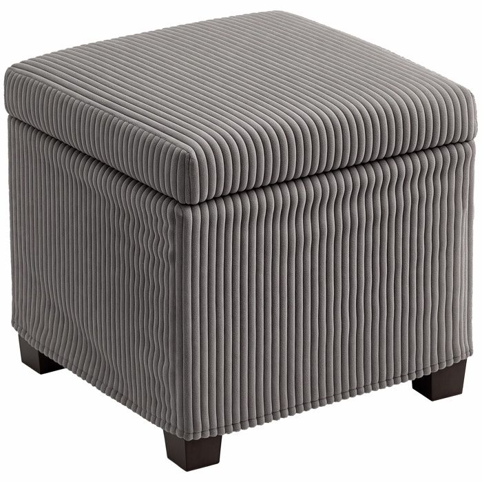 Coffre pouf rangement 30 L - HOMCOM - couvercle amovible - ottoman cube rembourré en velours côtelé - 40 x 40 x 40 cm - gris