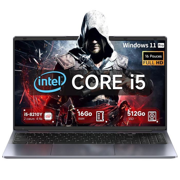 PC portable 16-Intel Core i5-8210Y(Jusquà 36 GHz)-16Go RAM 512Go SSD-RJ45-Ordinateur Portable-AZERTY-Windows 11pro installed