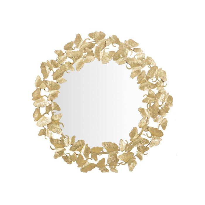 Miroir mural rond avec feuilles en métal doré Ø cm 87x25