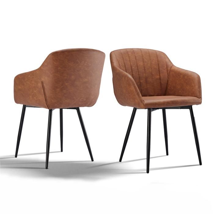 Goeurvant Chaises de salle à manger avec assise large et accoudoirs confort minimaliste - Lot de 2 - Marron