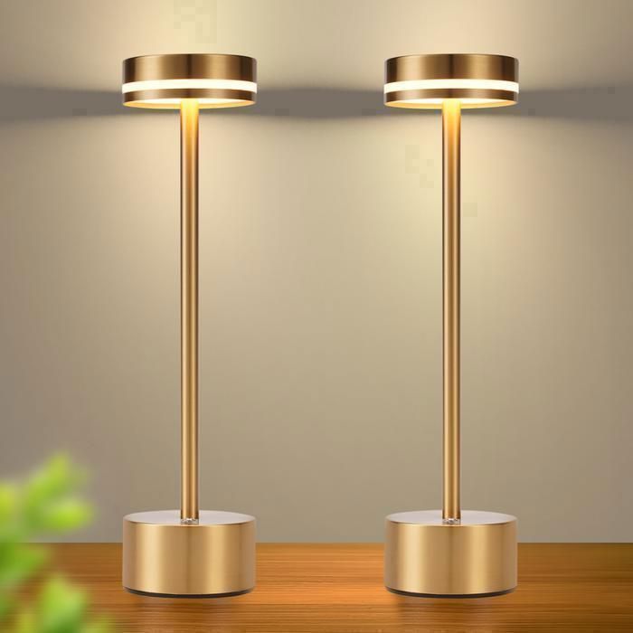 Lot de 2 Lampes de Table LED Sans Fil Rechargeable USB-C NETTLIFE - Métal Doré Tactile Dimmable 3000K - 6500K Design Moderne
