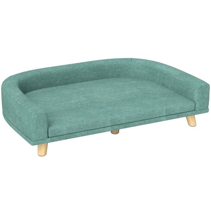 Meilleurs prix pour Corbeille - Coussin Canapé Pour Grands Chiens Design Surélevé Avec Pieds Bois + Coussin Inclus Vert 98x67x25cm