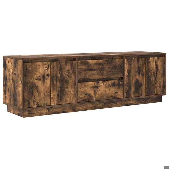 Brun Meuble TV - SOLOMON - Table de Télévision avec lumières LED chêne fumé 1605x41x50 cm LV610