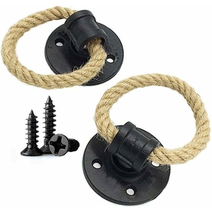 2 pices Poigne en fer forg de corde de chanvre vintage poignes de porte en bois Boutons de darmoire Poignet (Black)