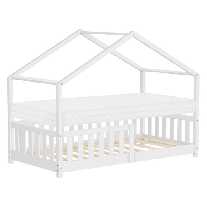Lit cabane enfant ML-Design 80x160 cm blanc pin massif avec matelas antichute sommier Montessori Lit cabane enfant ML-Design 80x160 cm blanc pin massif avec matelas antichute sommier Montessori