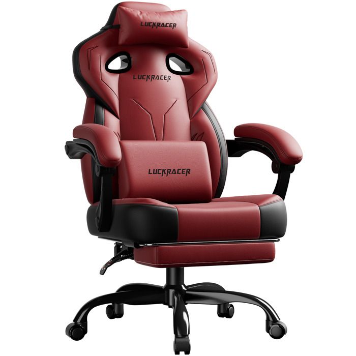 Chaise de gaming - LUCKRACER - LUCKRACER - Rouge - Coussin mousse à mémoire de forme - Repose-pieds intégré