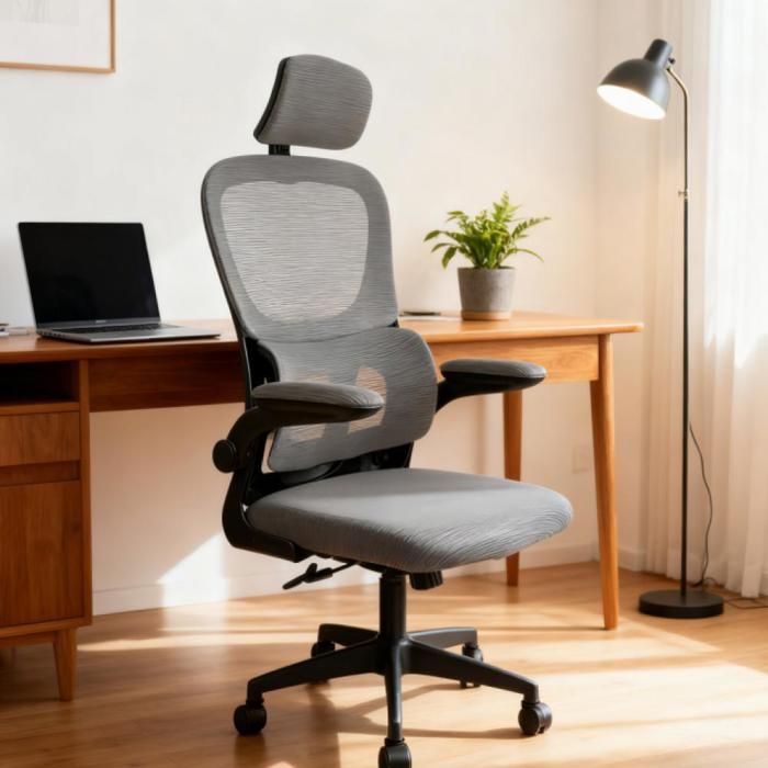 Chaise de bureau ergonomique XJING-Chaise dordinateur-Pivotante à 360°-Accoudoirs relevables-Soutien lombaire( Gris 150KG)