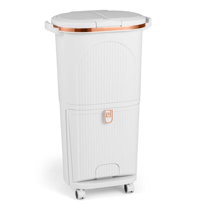 GIANTEX 38 L Poubelle de Cuisine avec 4 Roulettes- 3 Compartiments- Couvercles à Pression- Pédale- 43 x 29 x 745 cm- Blanc