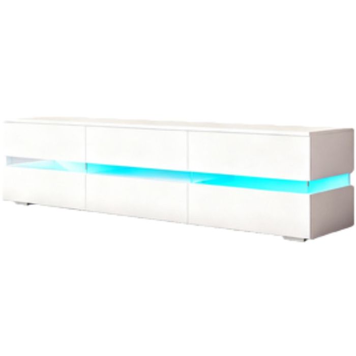 Meuble TV avec LED bleu UV Brillant Acryle Blanc Salon Rangement moderne et élégant 177x39x47 cm blanche