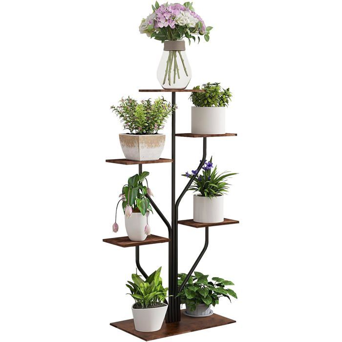 Étagère plantes intérieur - VETOBIOL - 6 niveaux - 103x50x30 cm - Noir - MDF et fer - Assemblage facile - Polyvalent