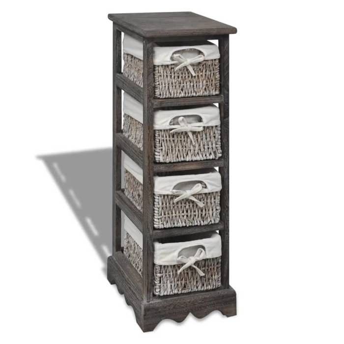 SALE 2026 Buffet bahut Brun - Étagère de rangement Bois Marron 4 paniers en tissage PRO187828591
