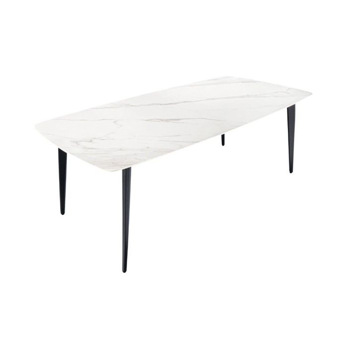 Table de salle à manger HEXA 160 cm – Plateau en céramique effet marbre blanc et structure en métal noir