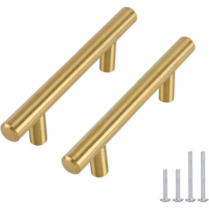 Poignées Meuble Laiton - Lot 10 doré entraxe 96mm - Inox brossé LS201GD96