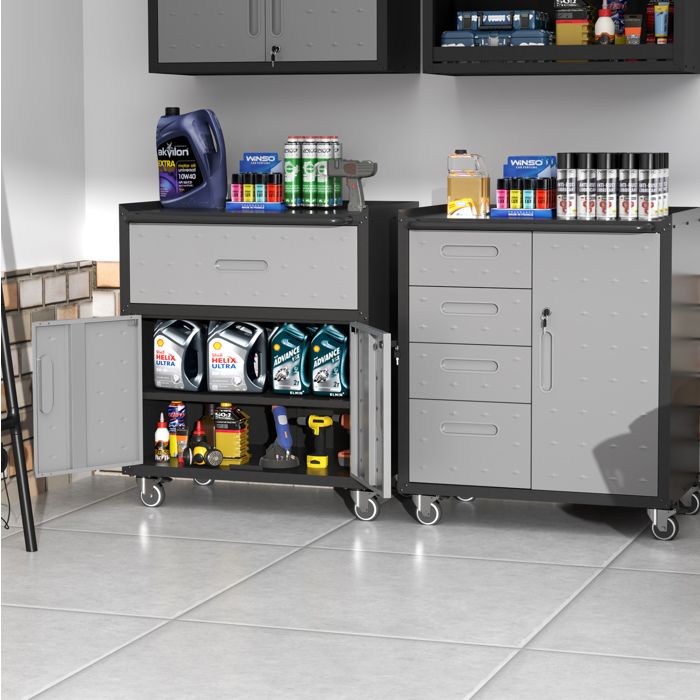 Servante datelier mobile en métal 75 x 42 x 88 cm 4 tiroirs porte verrouillable noir et gris