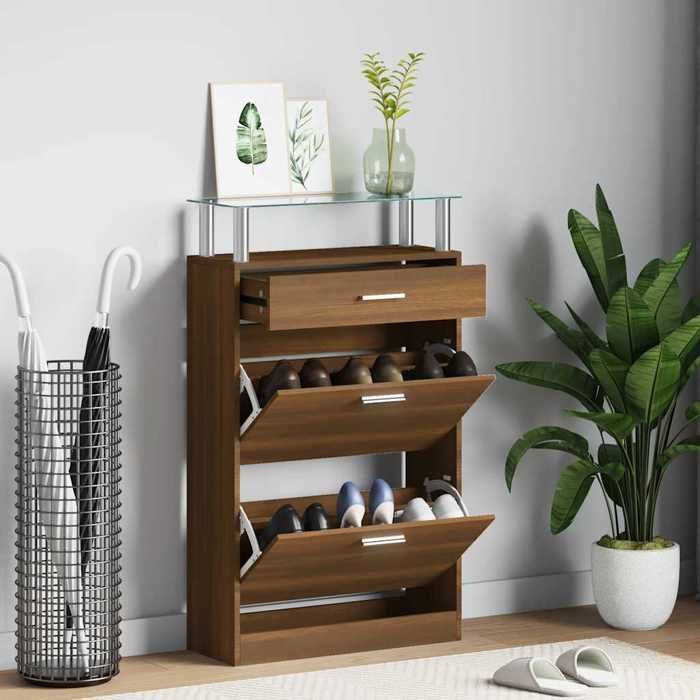 Armoire à Chaussures - COCO - Étagère de rangement - bois dingénierie - chêne marron - 63 x 24 x 104cm - 3 tiroirs 214730
