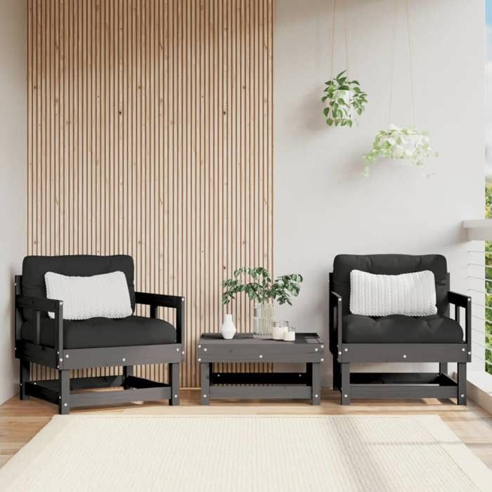Fauteuils de jardin (par siège):110 kg (lot de 2) gris bois massif de pin - Petit canapé balcon LL2420